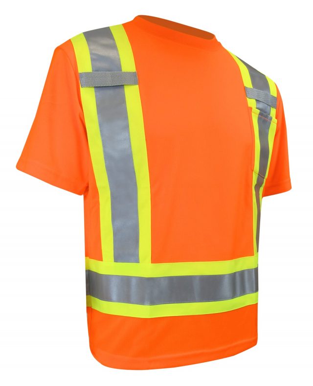 Short sleeve high visibility orange Tshirtwith 3M reflective stripes