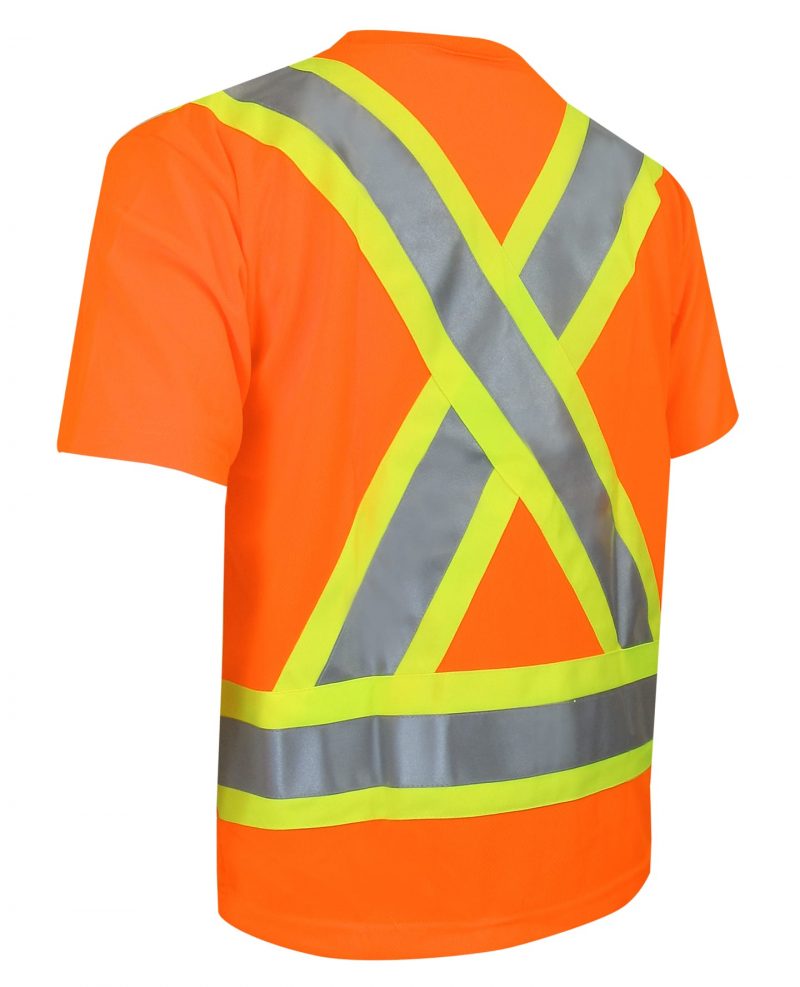 Short sleeve high visibility orange Tshirtwith 3M reflective stripes