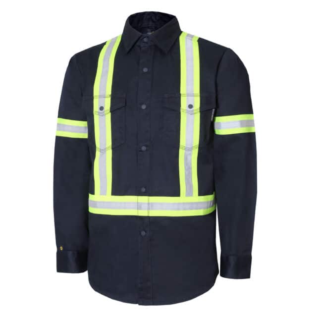 UNLINED LONG SLEEVE SHIRT WITH RUSTPROOF SNAPS AND REFLECTIVE STRIPES