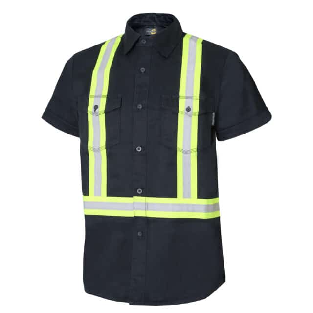 UNLINED SHORT SLEEVE SHIRT WITH PLASTIC BUTTONS AND REFLECTIVE STRIPES