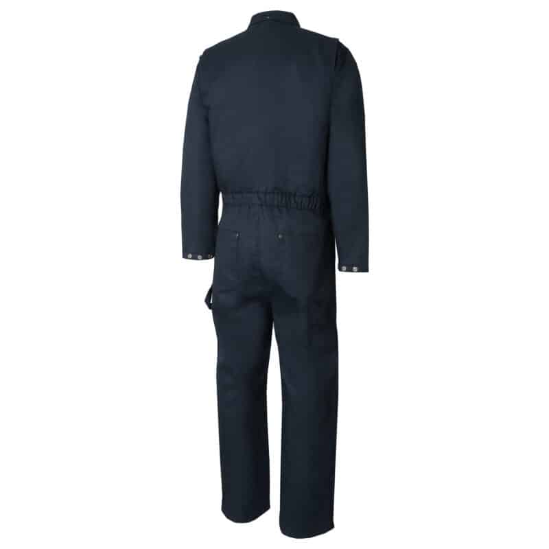 Lined coverall with zipper on the legs.