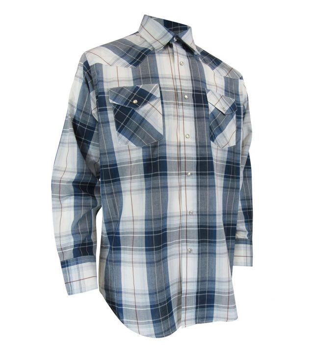 PLAID LONG SLEEVE 2,8 OZ POLY-COTTON SHIRT WITH SNAPS - TALL