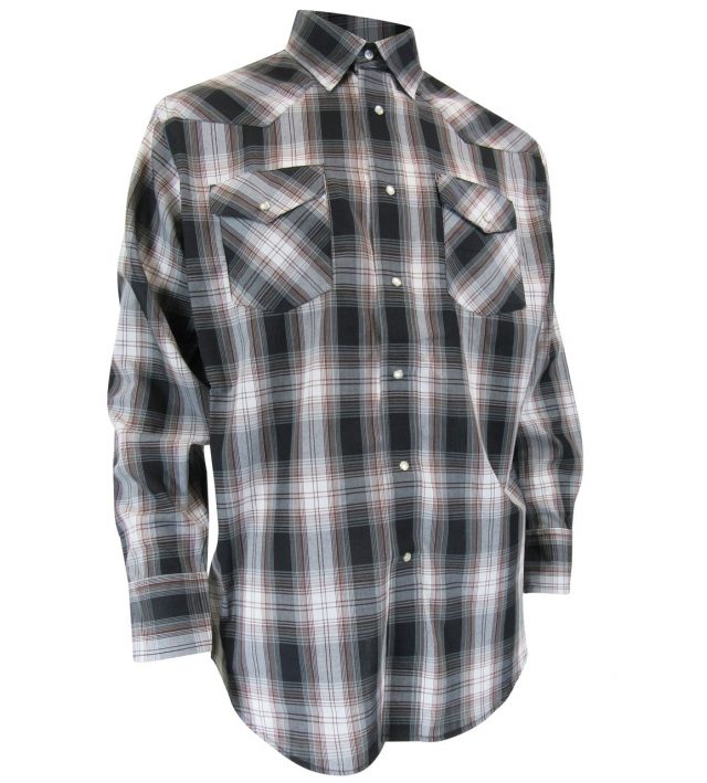 PLAID LONG SLEEVE 2,8 OZ POLY-COTTON SHIRT WITH SNAPS - TALL