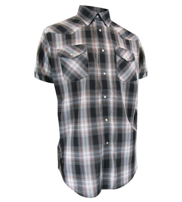 PLAID SHORT SLEEVE 2,8 OZ POLY-COTTON SHIRT WITH SNAPS-3691