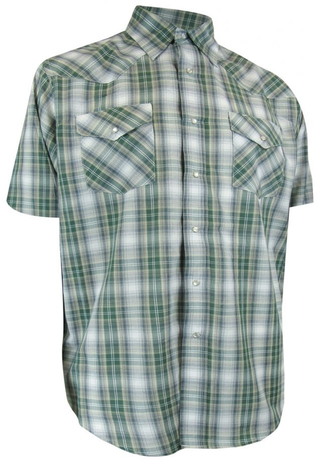 PLAID SHORT SLEEVE 2,8 OZ POLY-COTTON SHIRT WITH SNAPS-3692