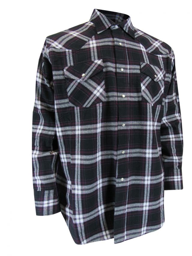 4,5 OZ PLAID LONG SLEEVE FLANNEL SHIRT WITH SNAPS - TALL-0