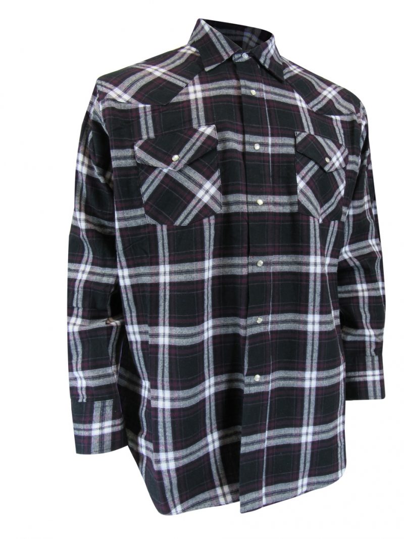 4,5 OZ PLAID LONG SLEEVE FLANNEL SHIRT WITH SNAPS - TALL