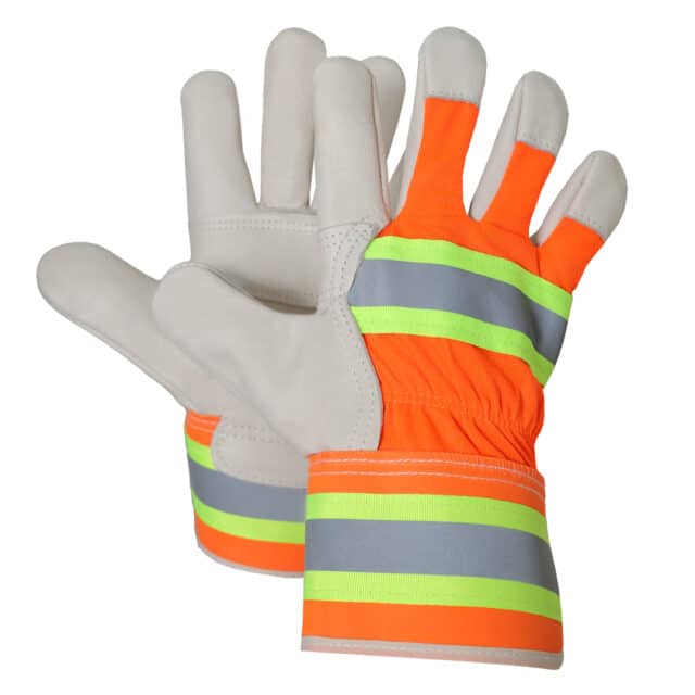 HIGH VISIBILITY UNLINED LEATHER WORK GLOVE