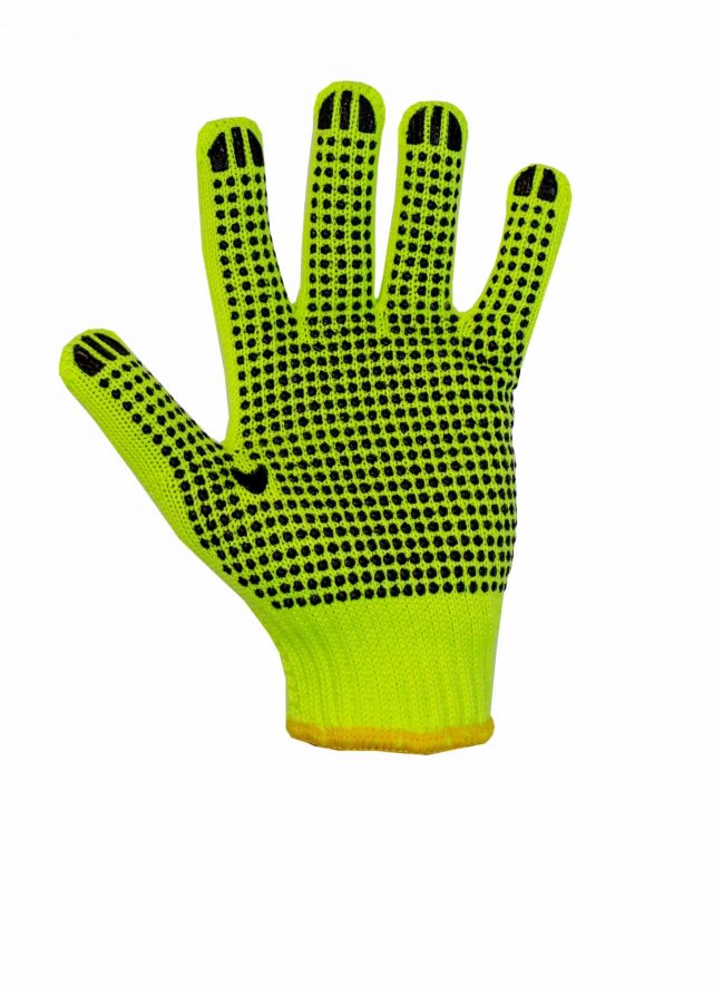 YELLOW KNIT GLOVE WITH PVC DOTS